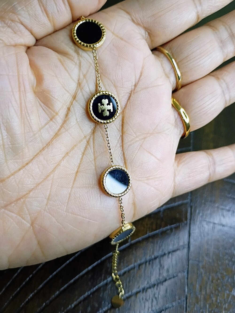 New Black and Gold Logo Disc Bracelet - Picture 2 of 3